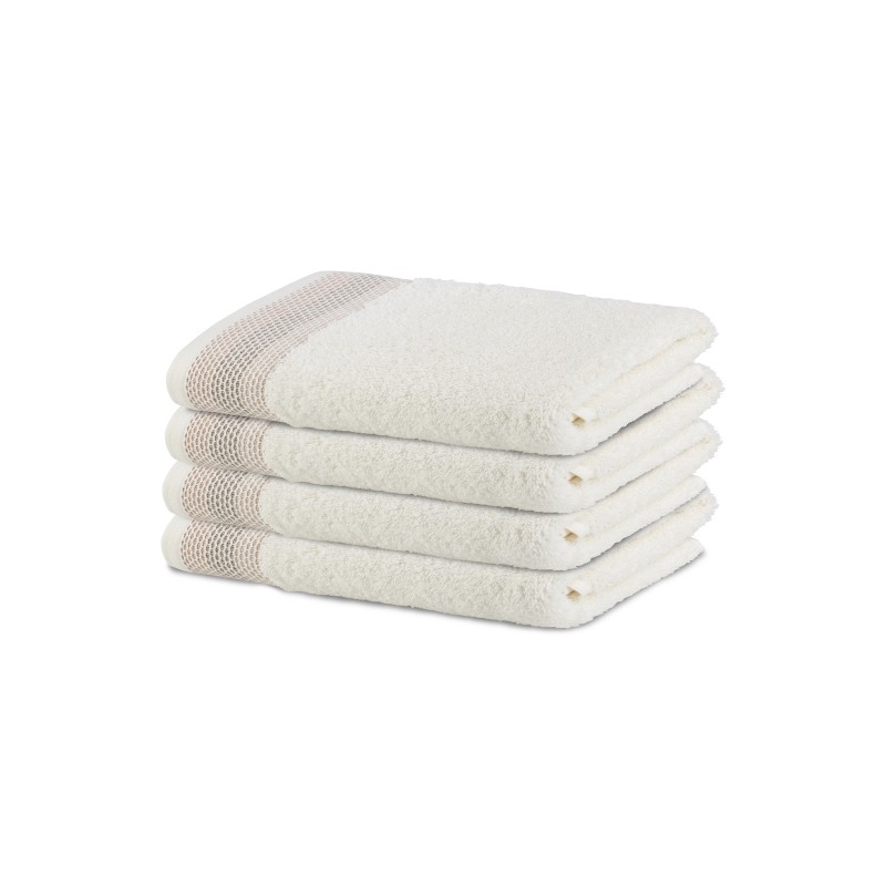 4-dijelni set ručnika Svilanit Glam 30x50 cm - bijeli sa smeđom bordurom