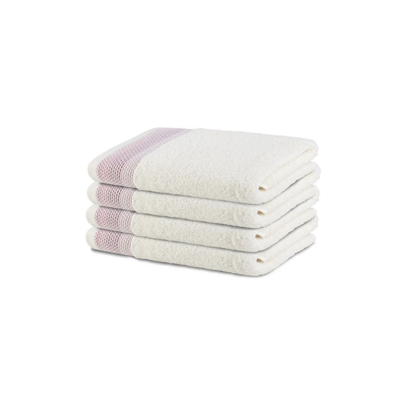 4-dijelni set ručnika Svilanit Glam 30x50 cm - bijeli s ljubičastom bordurom