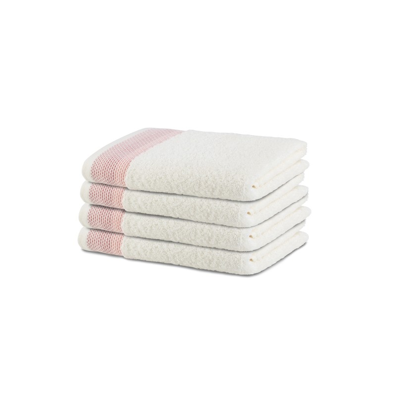 4-dijelni set ručnika Svilanit Glam 30x50 cm - bijeli s roza bordurom