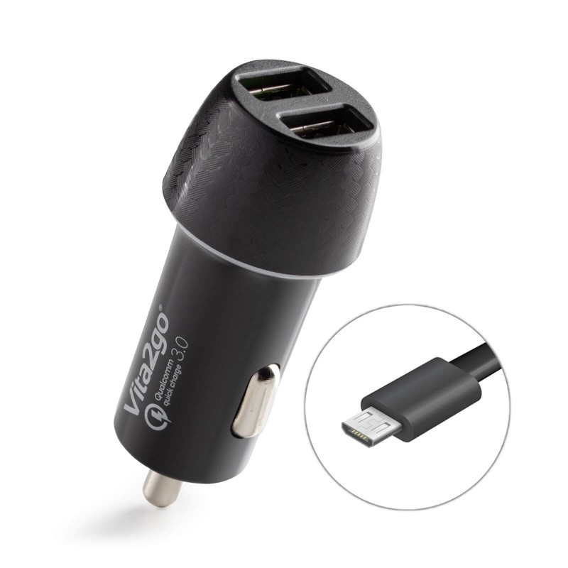 Dupli brzi automobilski punjač za telefon s USB-mikro kablom Vita2Go 