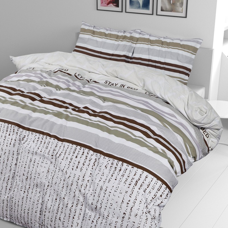 Vrijeme je za potpuno uživanje u modernim pamučnim posteljinama! Posteljina Stay in Bed Together od renforce platna, mekane tkanine, jednostavne za održavanje. Neka vas oduševi moderan dizajn s prugastim uzorkom za udoban i ugodan san. Posteljina je periva na 40 °C.
