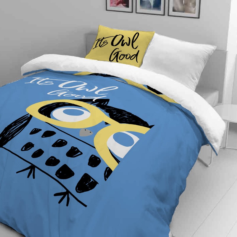 Dječja pamučna posteljina Svilanit Happy Owl - plava