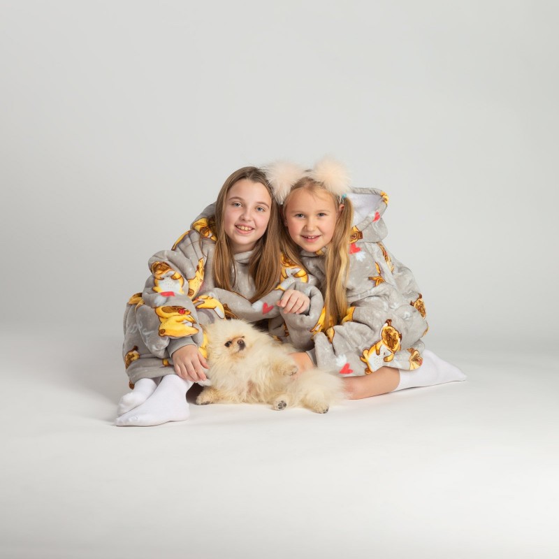 Dječji hoodie pokrivač/deka s rukavima Svilanit SoftHug, bulldog