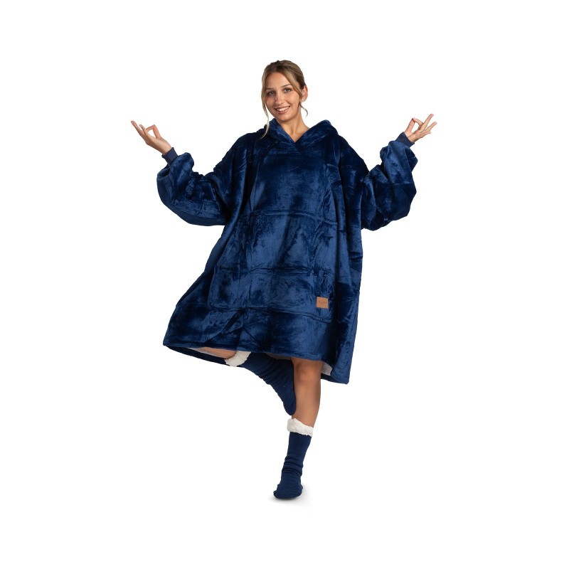 Hoodie deka za odrasle Svilanit, plava + Poklon: Čarape