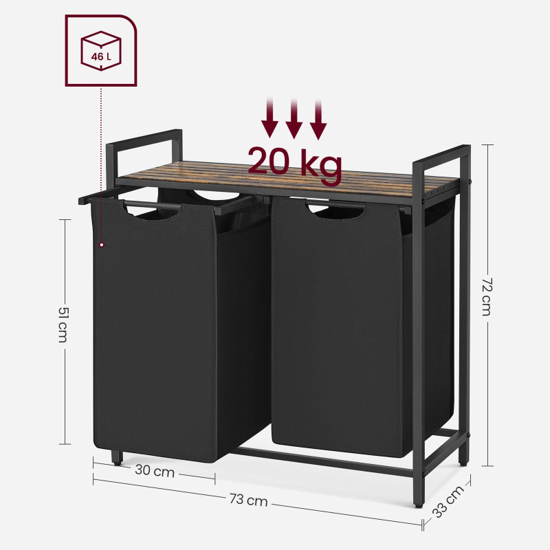 Košara za rublje Songmics Ila Duo – 2 x 46 L, crna