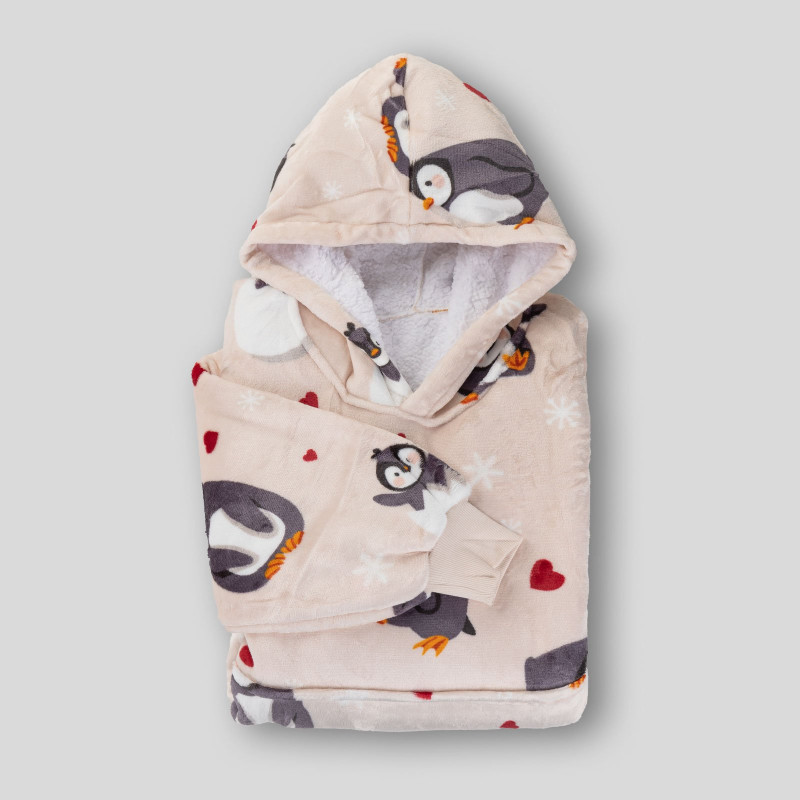 Hoodie deka za odrasle Svilanit Penguin Love + Poklon čarape 