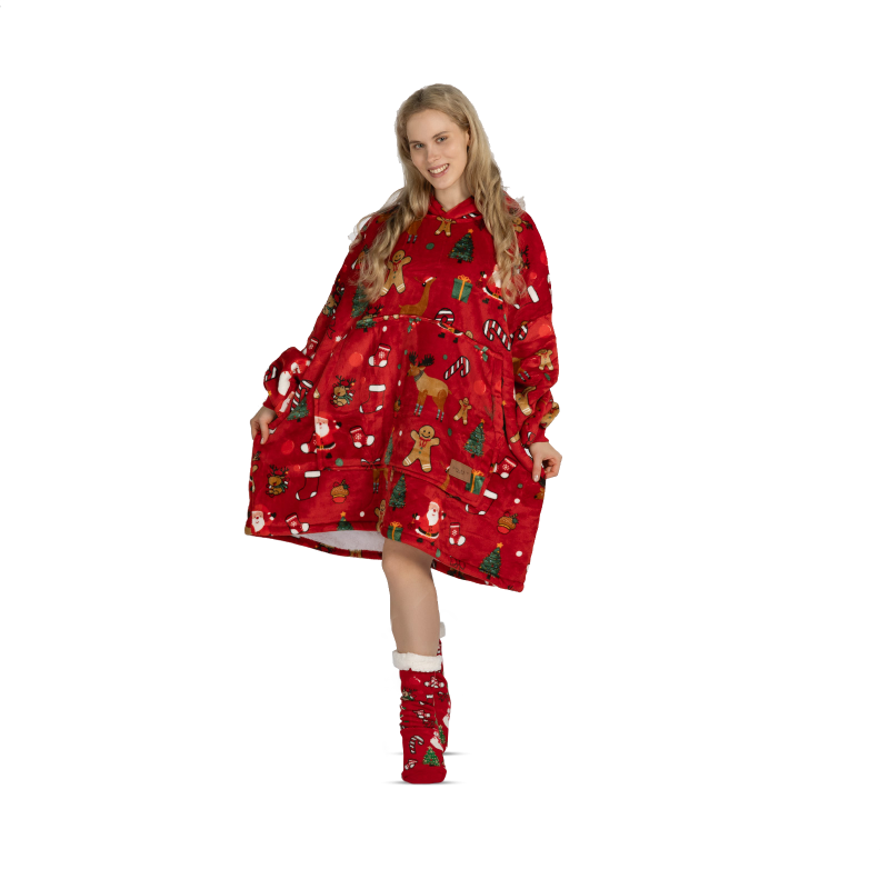 Hoodie deka za odrasle Svilanit Xmass Red + Poklon čarape