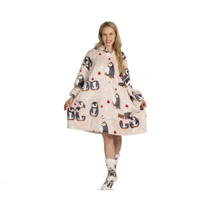 Hoodie deka za odrasle Svilanit Penguin Love + Poklon čarape 