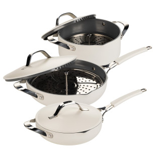 Set posuđa za kuhanje na pari, sotiranje i prženje Rosmarino Chef’s Choice All-in-One – bež
