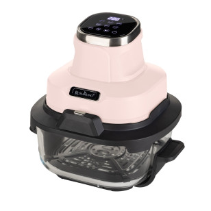 Prijenosna staklena friteza na vrući zrak Rosmarino Airfryer Crispy PRO Series 6-in-1 – 4,5 L + 1,8 L, roza