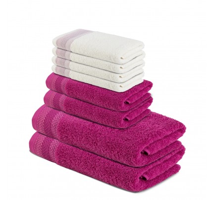 8-dijelni set ručnika Svilanit Glam - fuksija/bijeli sa roza bordurom