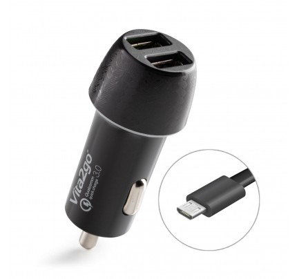 Dupli brzi automobilski punjač za telefon s USB-mikro kablom Vita2Go 