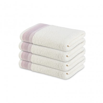 4-dijelni set ručnika Svilanit Glam 50x100 cm - bijeli s ljubičastom bordurom