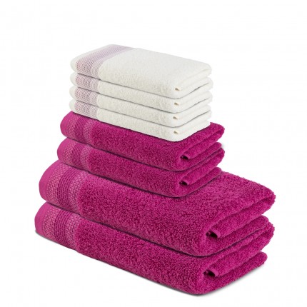 8-dijelni set ručnika Svilanit Glam - fuksija/bijeli sa roza bordurom