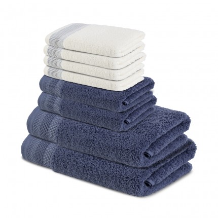 8-dijelni set ručnika Svilanit Glam - plavi/bijeli s plavom bordurom