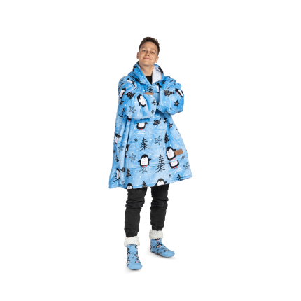 Hoodie deka za odrasle Svilanit, pingvini + Poklon čarape