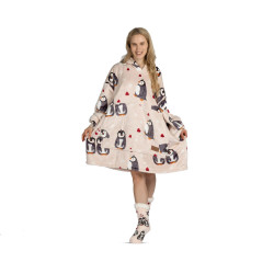 Hoodie deka za odrasle Svilanit Penguin Love + Poklon čarape 