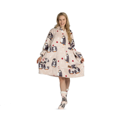 Hoodie deka za odrasle Svilanit Penguin Love + Poklon čarape 